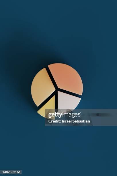 top view of a 3d illustration of pie type of graph for financing on blue background. - separation icon stock pictures, royalty-free photos & images