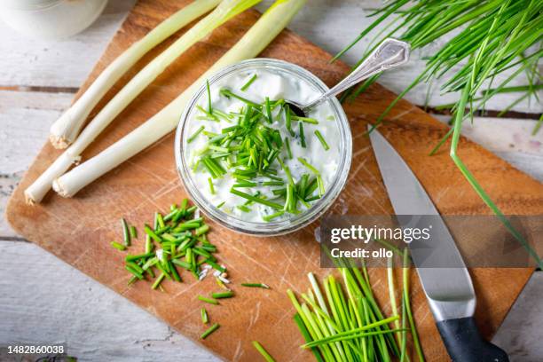 fresh curd and herbs - dairy product - sour cream stock pictures, royalty-free photos & images