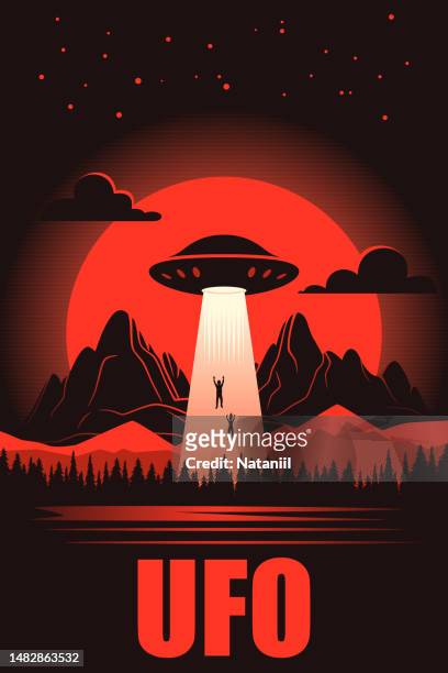ufo poster - ufo abduction stock illustrations