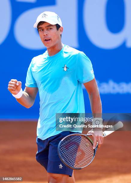 Mackenzie McDonald of the United States celebrates a point against Ben Shelton of the United States during their Men's Singles First Round match of...