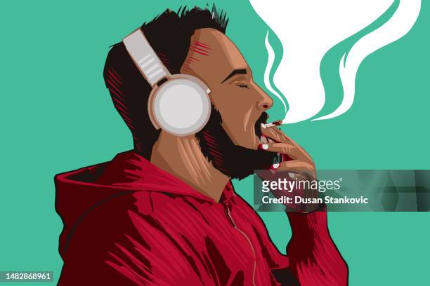 high werden rauchen eines joints - human joint stock-grafiken, -clipart, -cartoons und -symbole