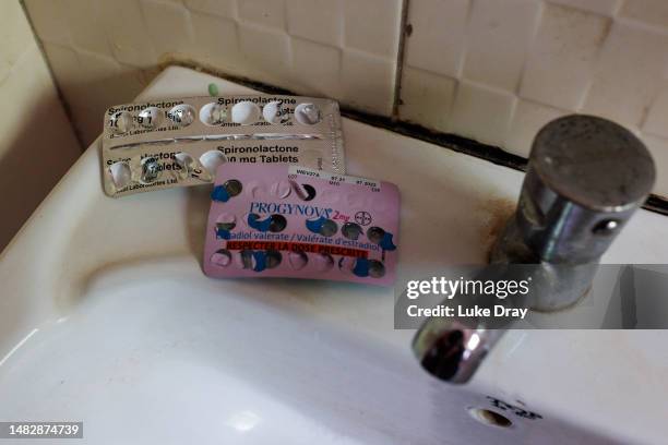 Spironolactone and Progynova estrogen pills as seen at a safe house supporting LGBTQ residents on April 17, 2023 in Kampala, Uganda. The Ugandan...