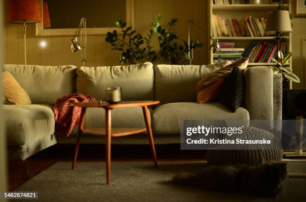 cozy corner of a living room - hygge stockfoto's en -beelden
