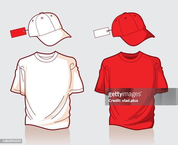 t-shirt and cap illustration - blank t shirt model stock illustrations