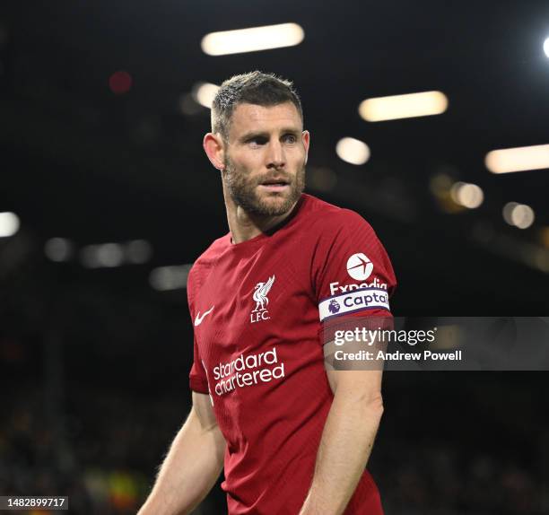 James Milner of Liverpool during the Premier League match between Leeds United and Liverpool FC at Elland Road on April 17, 2023 in Leeds, England.