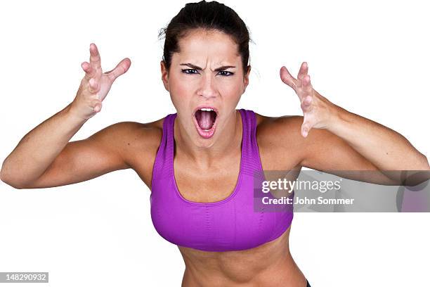 angry fitness woman - trainer cutout stockfoto's en -beelden