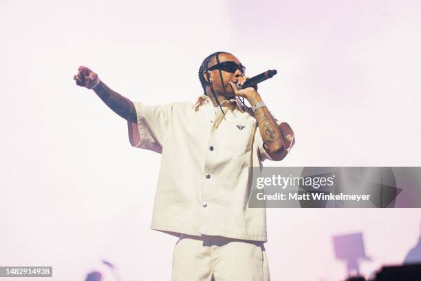 Tyga performs at the Sahara tent during the 2023 Coachella Valley Music and Arts Festival on April 16, 2023 in Indio, California.