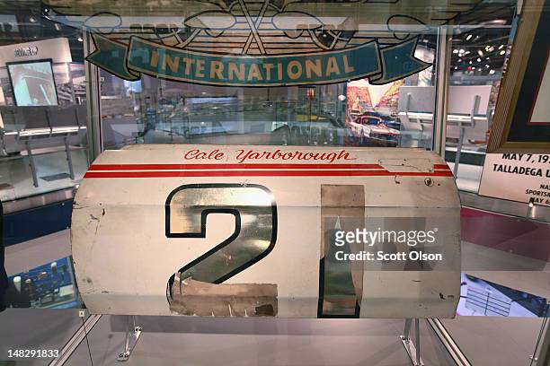 Door from one of NASCAR legend Cale Yarborough's cars is displayed at the NASCAR Hall of Fame on July 11, 2012 in Charlotte, North Carolina. In...