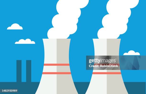 nuclear reactor - cooling tower stock illustrations