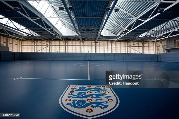 In this handout image provided by The FA, A general view an indoor training facility during a media event at the Football Association's new National...