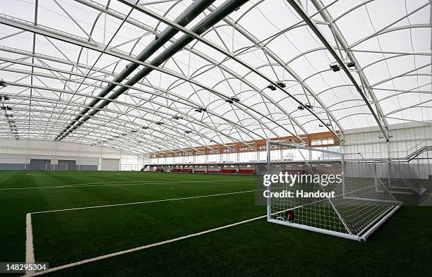 In this handout image provided by The FA, A general view of the Sir Alf Ramsey indoor training pitch during a media event at the Football...