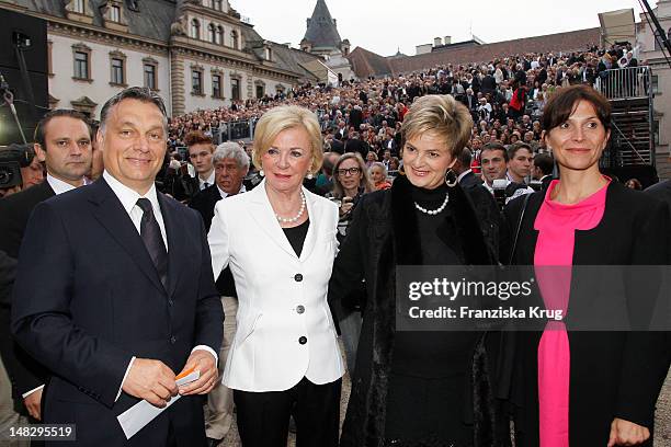 Viktor Orban and Liz Mohn and Gloria von Thurn und Taxis and Aniko Levai attend the opera 'The Magic Flute' at the Thurn & Taxis Castle Festival...