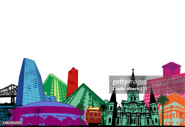 ilustraciones, imágenes clip art, dibujos animados e iconos de stock de paisaje urbano de viaje a nueva orleans - new orleans