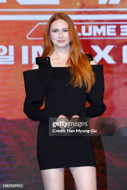 Actress Karen Gillan attends the press conference for "Guardians Of The Galaxy Vol.3" at the Conrad Hotel on April 18, 2023 in Seoul, South Korea....