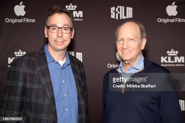 Panelist Joel Moore and Vice President and Program Director Doron Weber arrive at Sloan Science On Screen Award screening of “BlackBerry” at the 66th...
