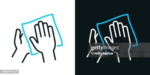 clean and sanitize hands with wipes. bicolor line icon on black or white background - editable stroke - hand cleaning icon stock illustrations