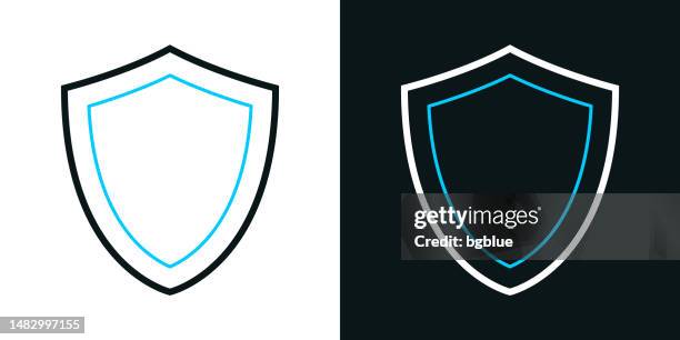 shield. bicolor line icon on black or white background - editable stroke - colored blocks stock illustrations