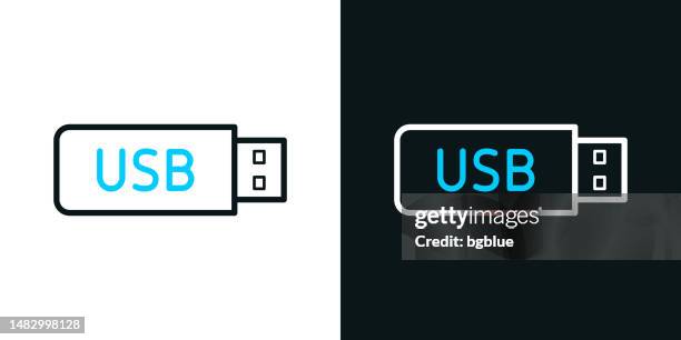 usb flash drive. bicolor line icon on black or white background - editable stroke - usb stick stock illustrations