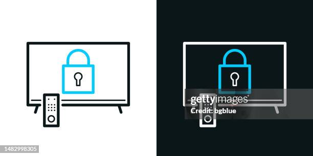 tv with padlock. bicolor line icon on black or white background - editable stroke - open access publishing stock illustrations