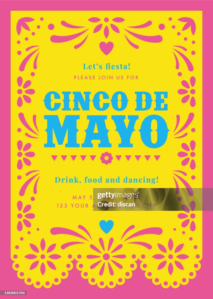 Cinco de Mayo Party. Party invitation with floral and decorative elements.
