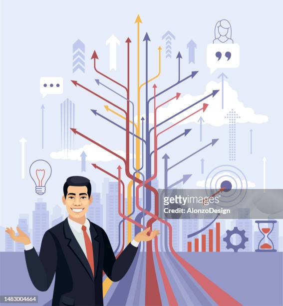 businessman with idea. business vision concept. business opportunities. - creative director stock illustrations