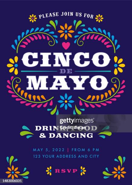 cinco de mayo party. party invitation with floral and decorative elements. - cinco de mayo background stock illustrations