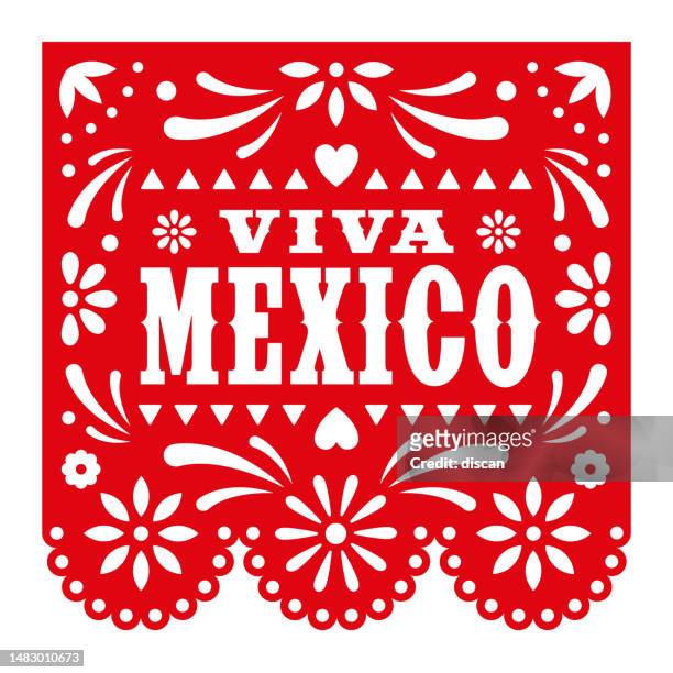 stockillustraties, clipart, cartoons en iconen met cinco de mayo - viva mexico. vector papel picado greeting card with floral and decorative elements. - mexican artists celebrate el grito the cry of independence