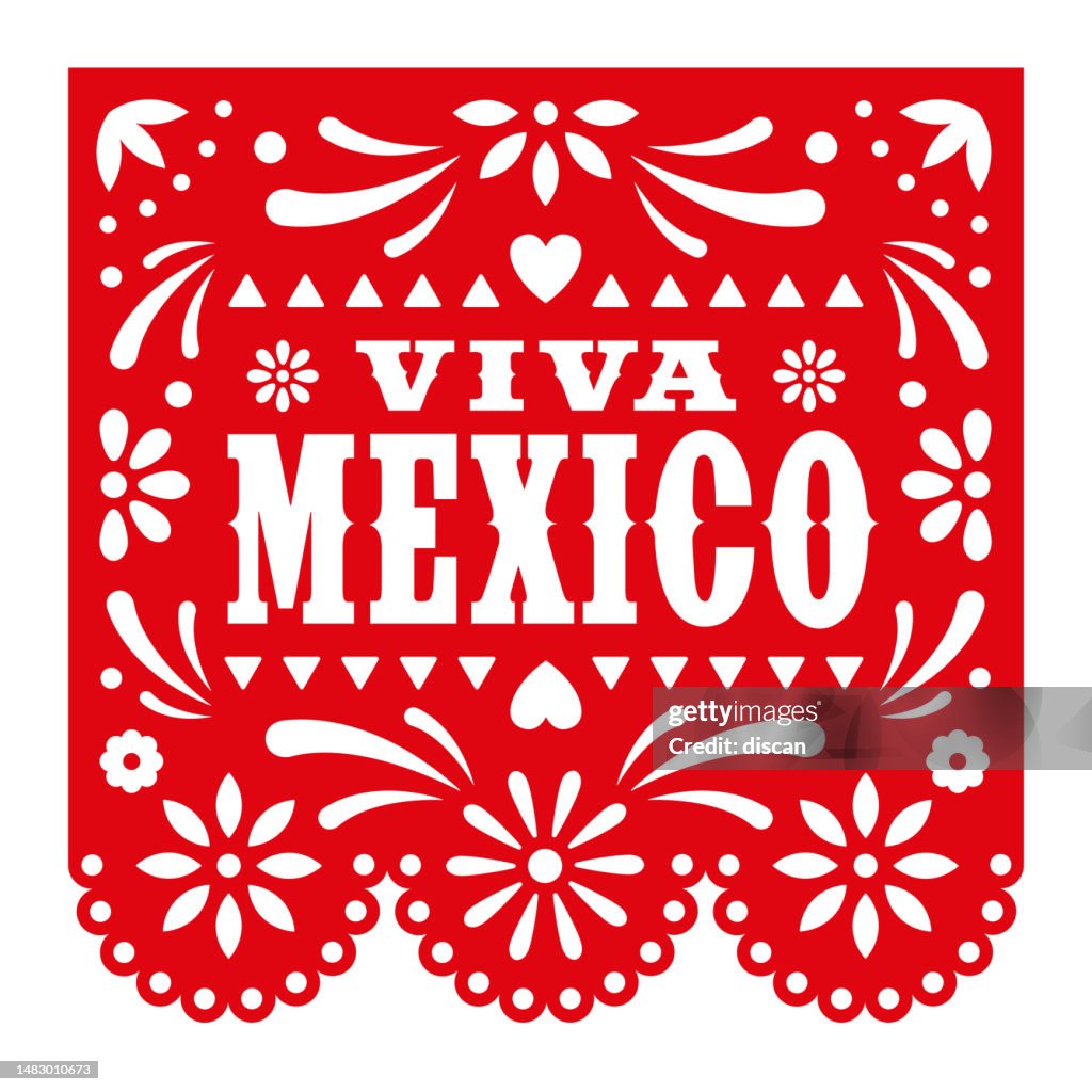 Cinco de mayo - Viva Mexico. Vector Papel Picado greeting card with floral and decorative elements.