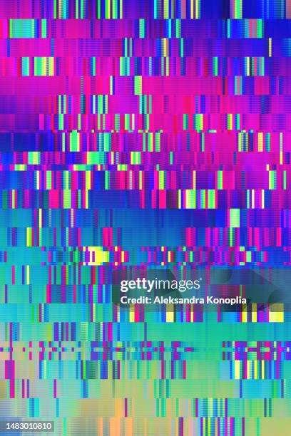 motion glitch interlaced pixelated multicolored rainbow distorted textured futuristic background - computer screen texture stock pictures, royalty-free photos & images
