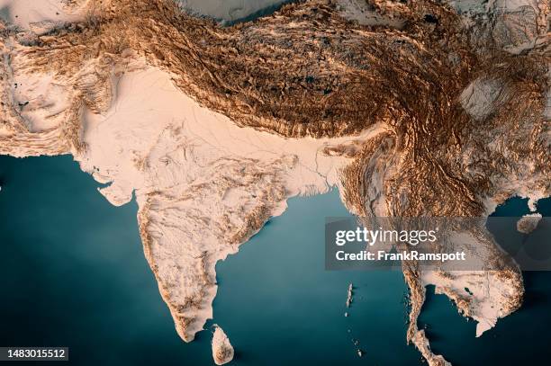 india topographic map horizontal 3d render dark ocean neutral - golf van bengalen stockfoto's en -beelden