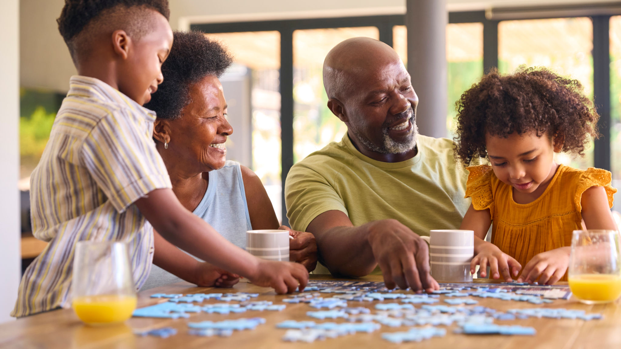 family solving puzzle
