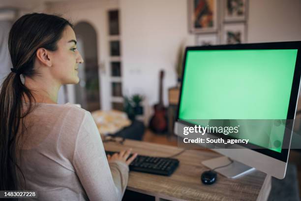 9,224 Woman Using Desktop Computer At Home Stock Photos, High-Res ...