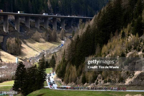 General view of the peloton passing through a landscape during the 46th Tour of the Alps 2023, Stage 2 a 165.2km stage from Reith im Alpbachtal to...