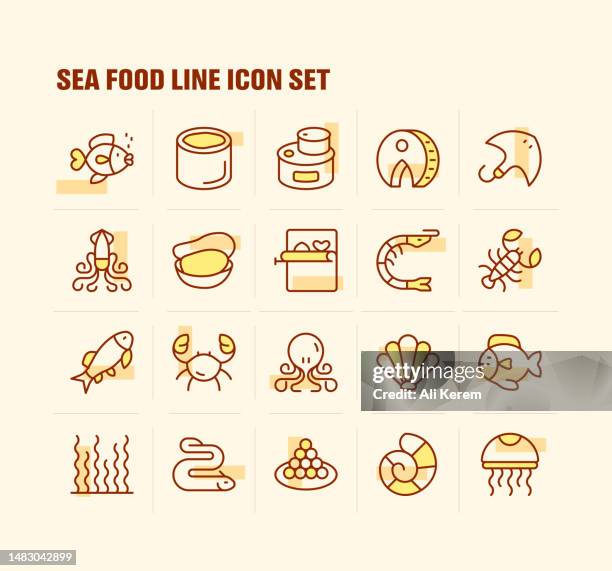 sea food, octopus, crab, sea food, calamari, caviar, stingray icons - crab seafood stock illustrations