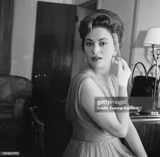 Actress Haya Harareet combing her hair while in London to promote the film Ben-Hur, December 21st 1959.