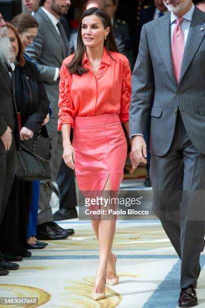 Queen Letizia Of Spain attends the National Sports Awards at the El Pardo Palace on April 18, 2023 in Madrid, Spain.