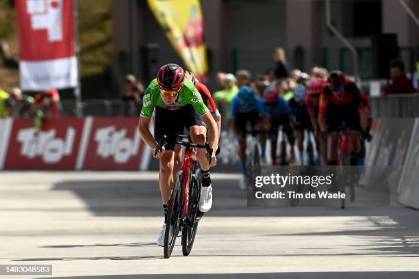 Tao Geoghegan Hart of United Kingdom and Team INEOS Grenadiers - Green leader jersey sprint at finish line as stage winner during the 46th Tour of...