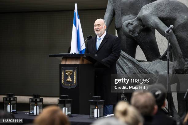 Israeli Ambassador to Germany Ron Prosor holds a speech during a ceremony to commemorate Yom HaShoa, or Holocaust Remembrance Day, at the...