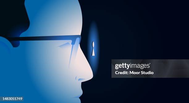 stockillustraties, clipart, cartoons en iconen met man looking through a keyhole vector illustration - stalker
