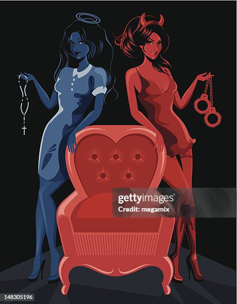 saint and sinner. - twins different stock illustrations