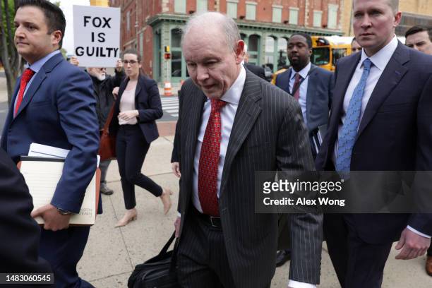 The legal team representing FOX News, including attorney Dan Webb , arrives at the Leonard Williams Justice Center where FOX is being sued by...