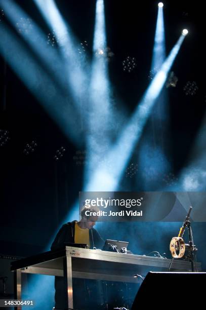 Kieran Hebden of Four Tet performs on stage during BBK Live at Kobetamendi on July 13, 2012 in Bilbao, Spain.