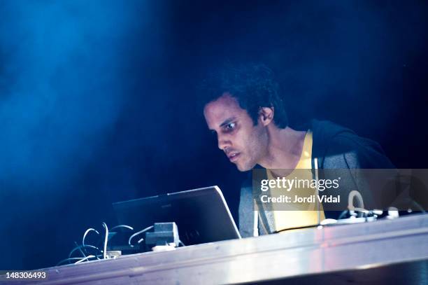 Kieran Hebden of Four Tet performs on stage during BBK Live at Kobetamendi on July 13, 2012 in Bilbao, Spain.