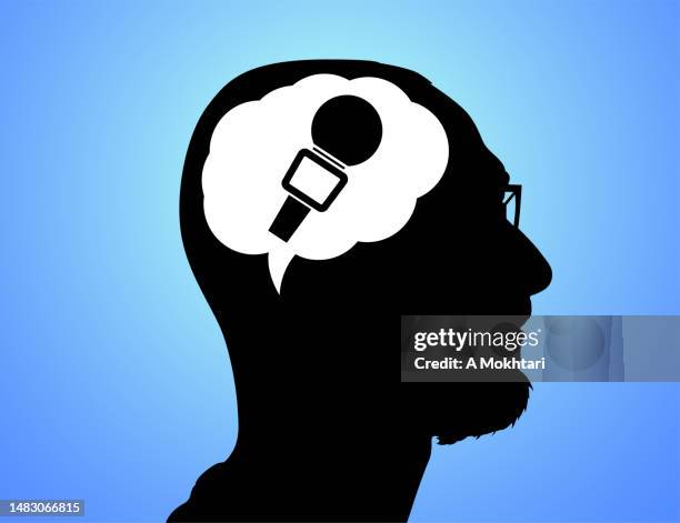 reflection and thought, interview, journalist... - talking head interview stock illustrations