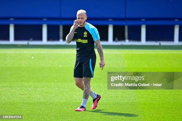 Federico Dimarco of FC Internazionale in action during the FC Internazionale training session at the club's training ground Suning Training Center...