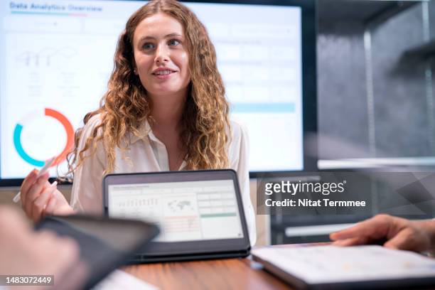 reliability incident management and recovery planning to reduce business operational risk. business chief financial officer giving cash flow management strategies to her team in a financial business office. - software as a service stock pictures, royalty-free photos & images