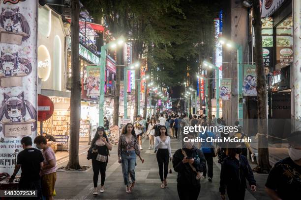 People are seen shopping on April 18, 2023 in Taipei, Taiwan.