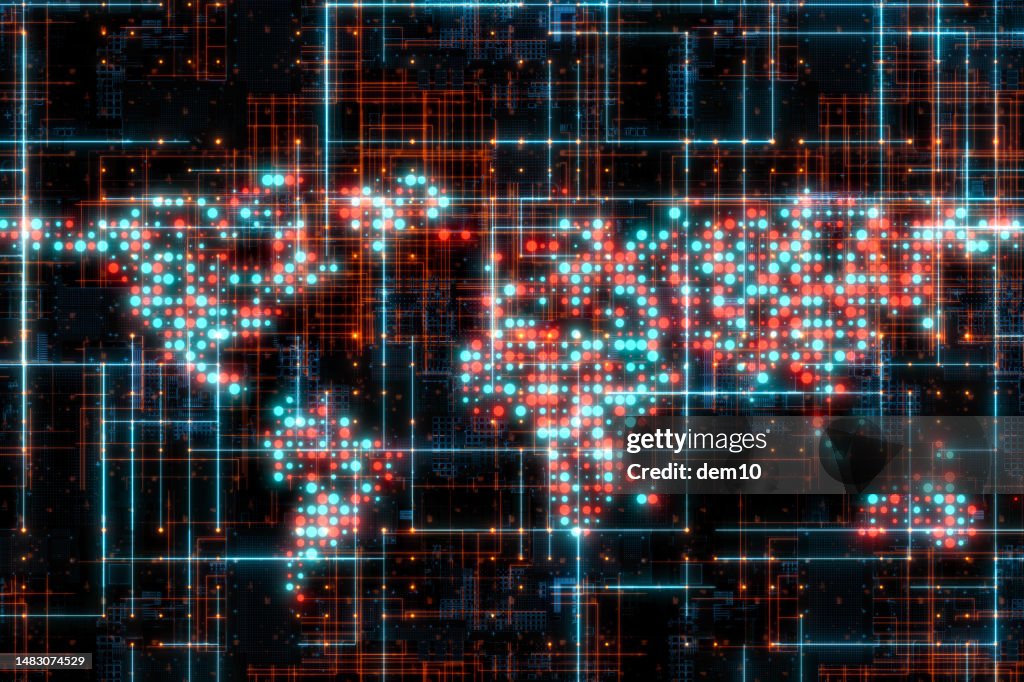 World map on digital futuristic surface