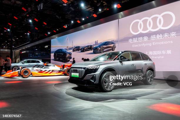 An Audi Q5 e-tron electric SUV is on display during the 20th Shanghai International Automobile Industry Exhibition at the National Exhibition and...