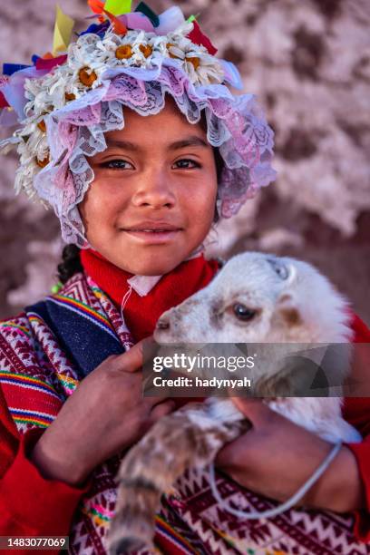 portrait of peruvian little girl wearing national clothing, the sacred valley - pisac district stock pictures, royalty-free photos & images